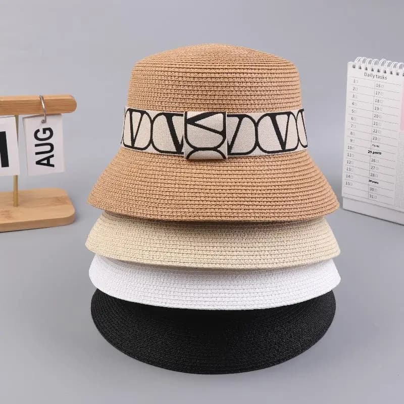 Fashionable Letters Fabric Fisherman Fashion Woman Simple Straw Hats Sun Hats Outdoor Travel Beach Panama Cap Buckle Hats for Women