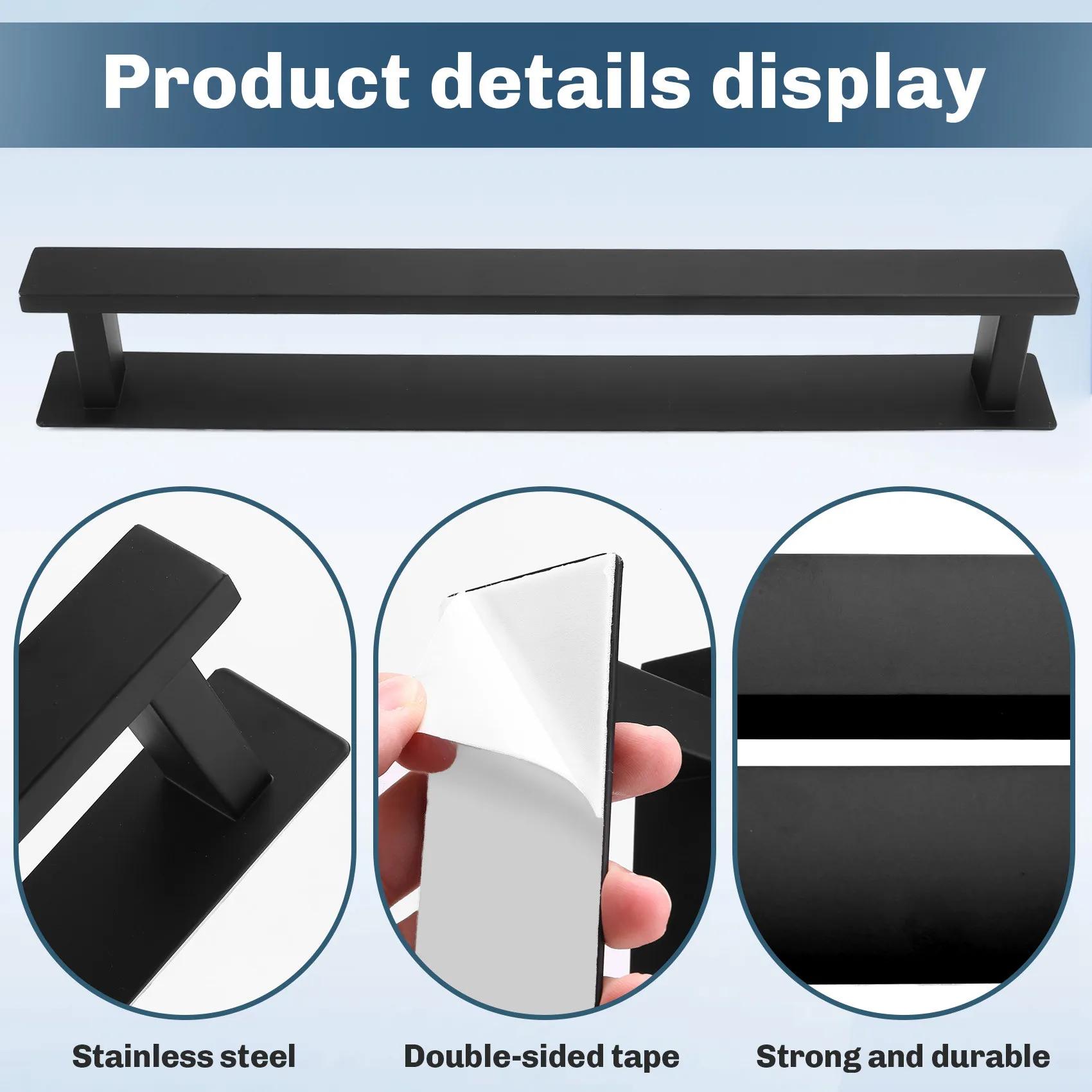 【Must-Haves】 Supporto adesivo Porta asciugamani Mensola Porta asciugamani da parete in acciaio inossidabile nero Lavabo Cucina Bagno Porta asciugamani Porta barra Ha