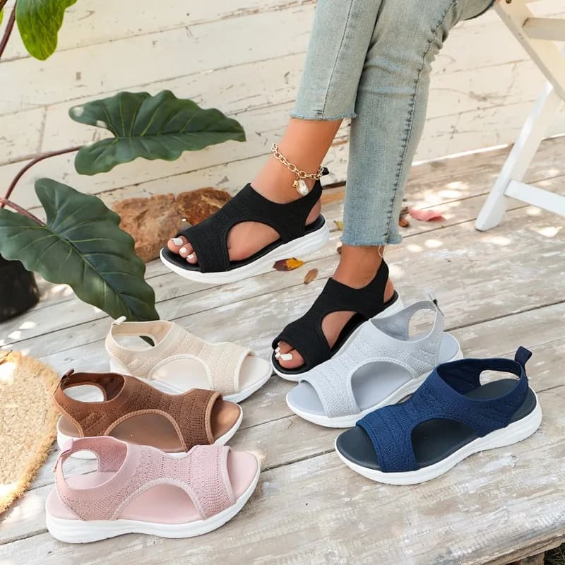 Women Summer Knitted Sandals Breathable Mesh Slip on Shoes Casual Walking Sandals for Women Outdoor Lightweight Sneaker Sandals