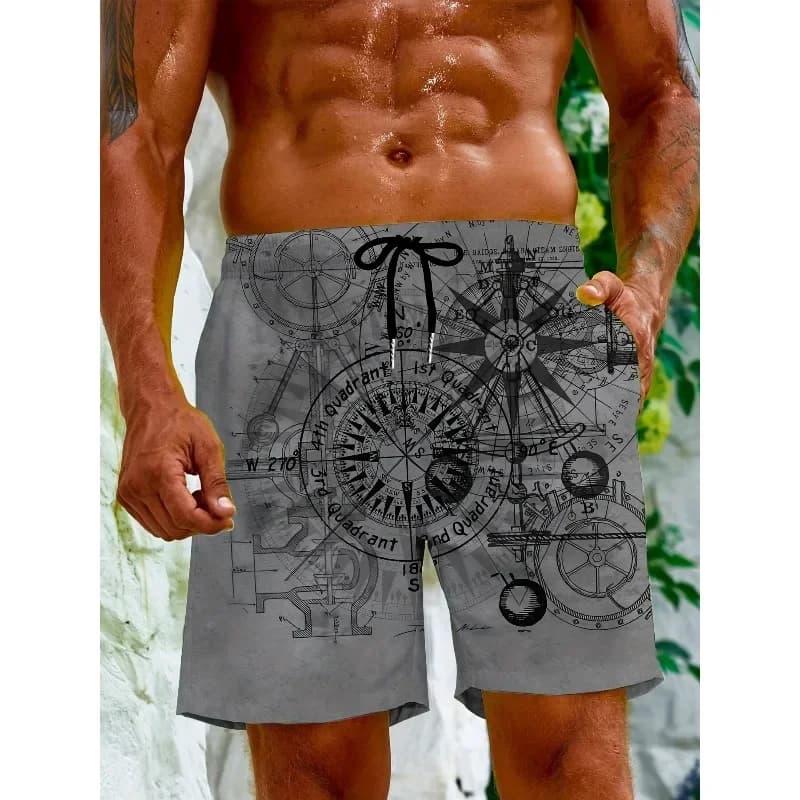 Pantaloncini da uomo con stampa digitale, pantaloni casual da spiaggiarv