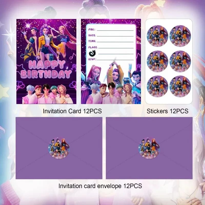 Cartoon Anime K-pop Cake topper Invitation card Cute Cartoon Children's Fan Birthday Party Gifts