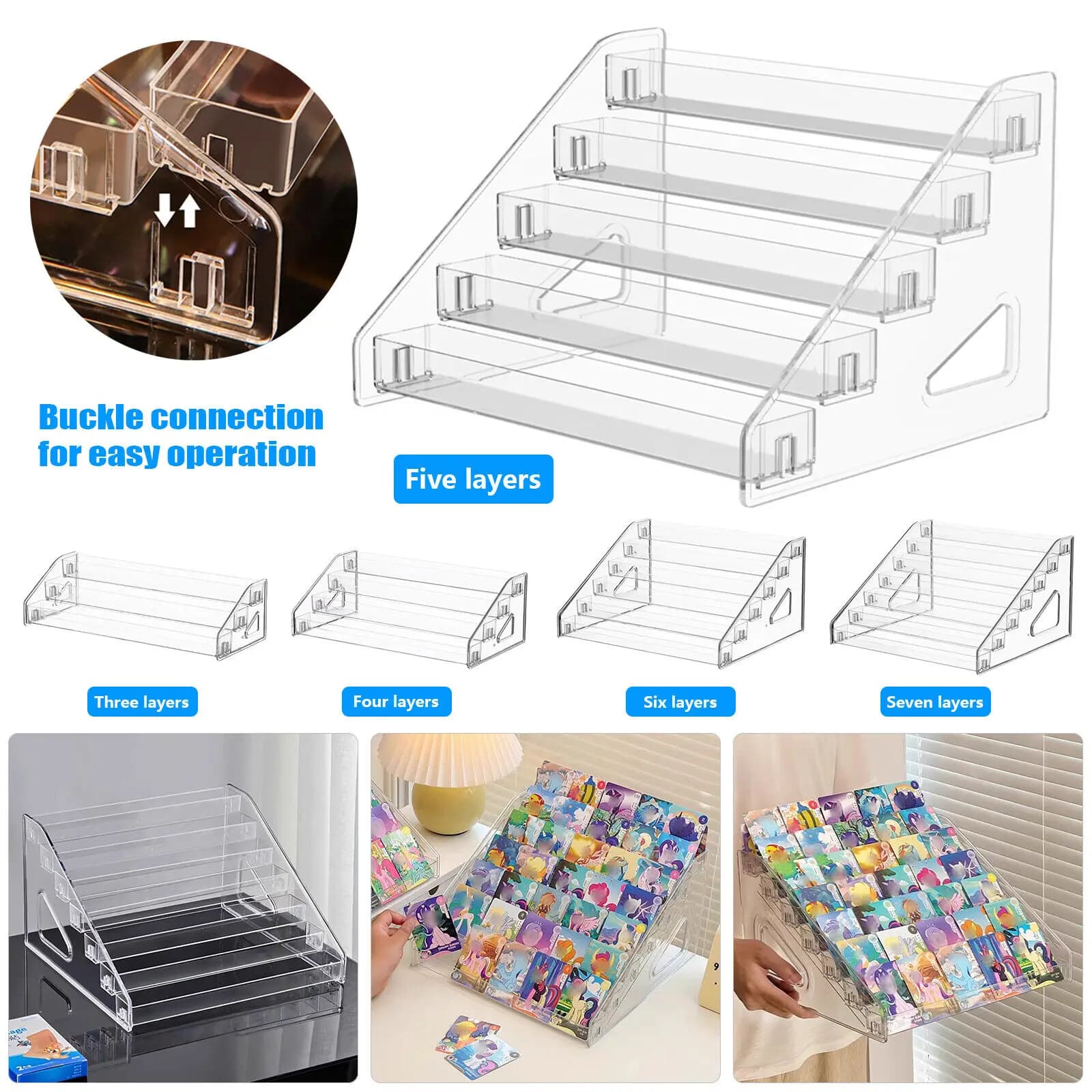 Scaffale per espositore per carte da collezione in acrilico trasparente a 3-7 livelli per carte collezionabili