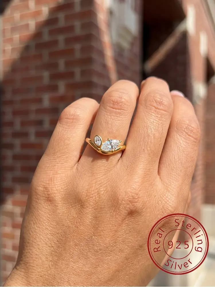 925 Sterling Silver Luxury Fashion V Shape Marquise Zircon Ring For Women Engagement Party Daily Wear High Quality Fine Jewelry