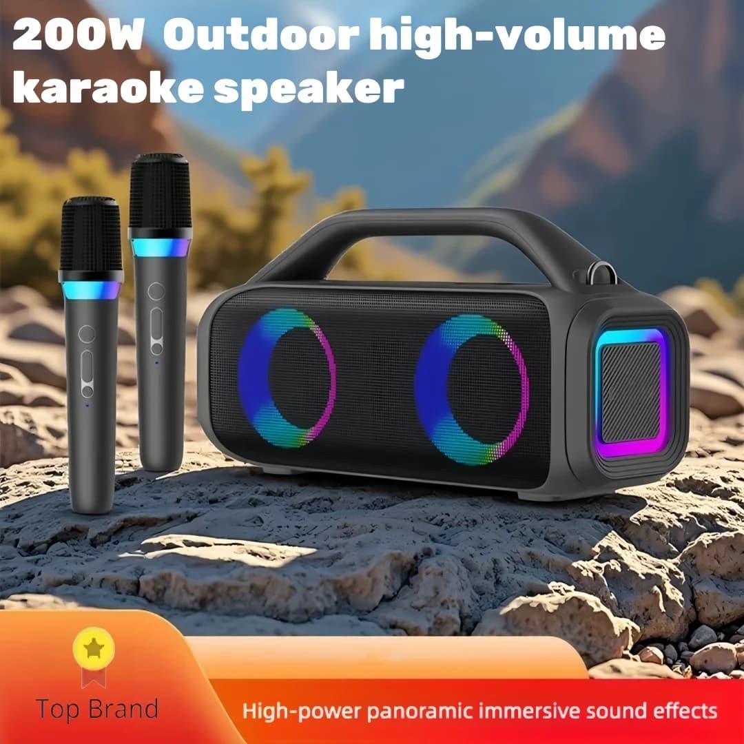 Macchina per karaoke per adulti, altoparlante Bluetooth portatile con 2 microfoni wireless, sistema PA portatile con luci da discoteca