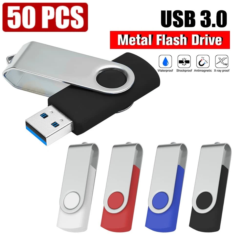 50 pz USB 3.0 Pendrive Memory Stick 4 GB 8 GB 16 GB 32 GB 64 GB Metallo USB Flash Drive Pen Drive USB Stick 128 GB Girevole Mini U disco