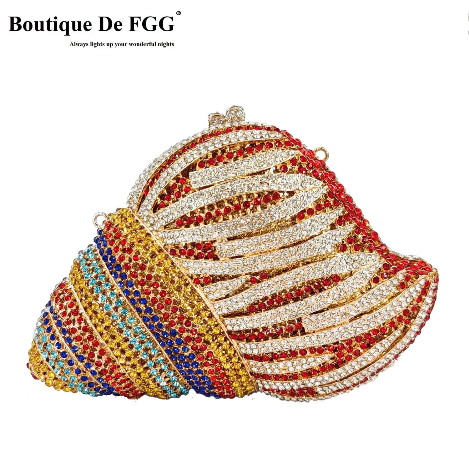 Boutique De FGG Borsa da donna con pochette a conchiglia Borse da sera in cristallo Borse e portamonete Minaudiere con strass per cocktail da festa