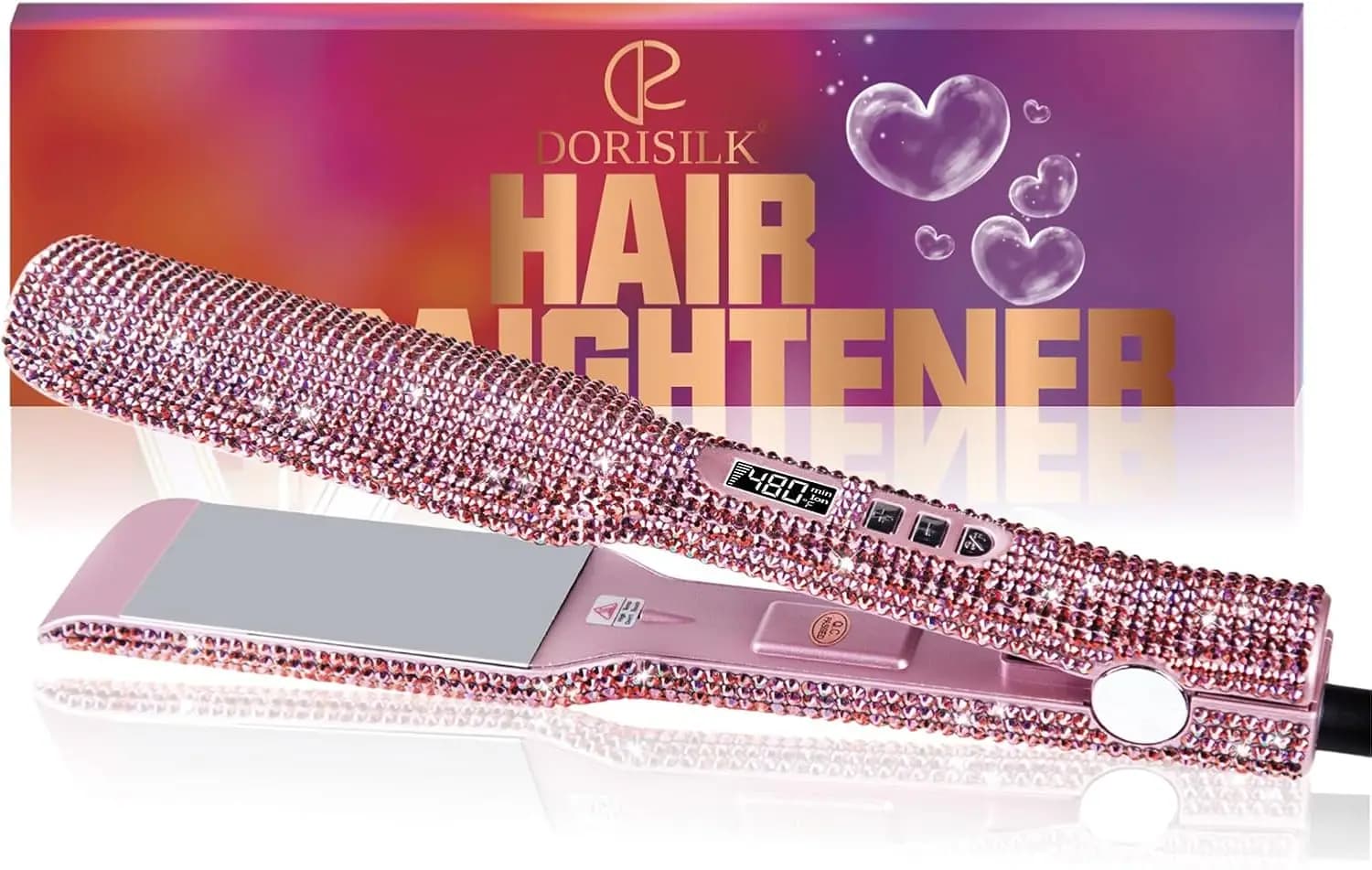 Piastra per Capelli Professionale Crystal Diamond, Ferro Piatto in Titanio da 2 Pollici con Strass, Alta Temperatura 480 per Salone ° F, Doppia Tensione