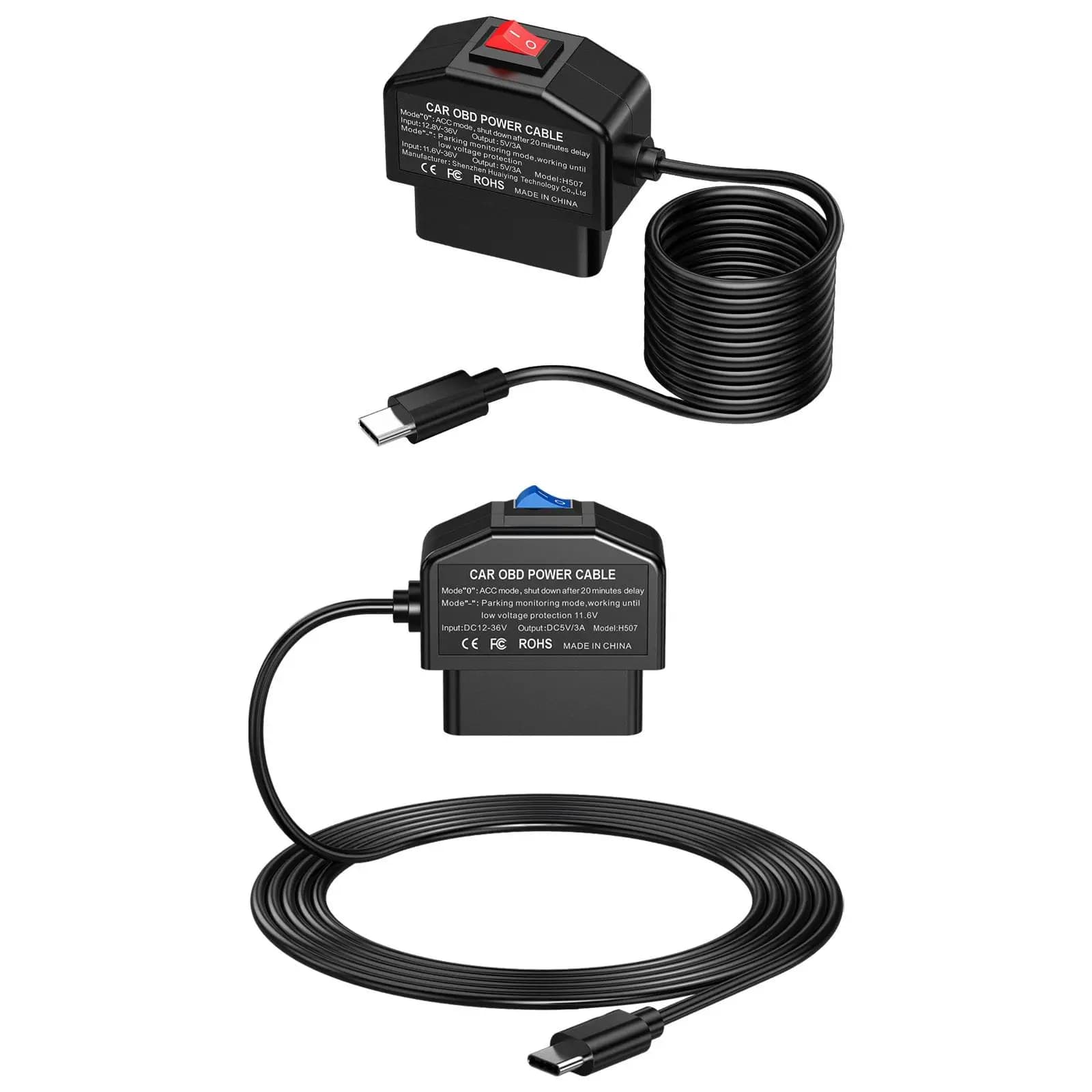Cavo di alimentazione per parti Dashcam, universale, portatile, con pulsante di commutazione, con USB