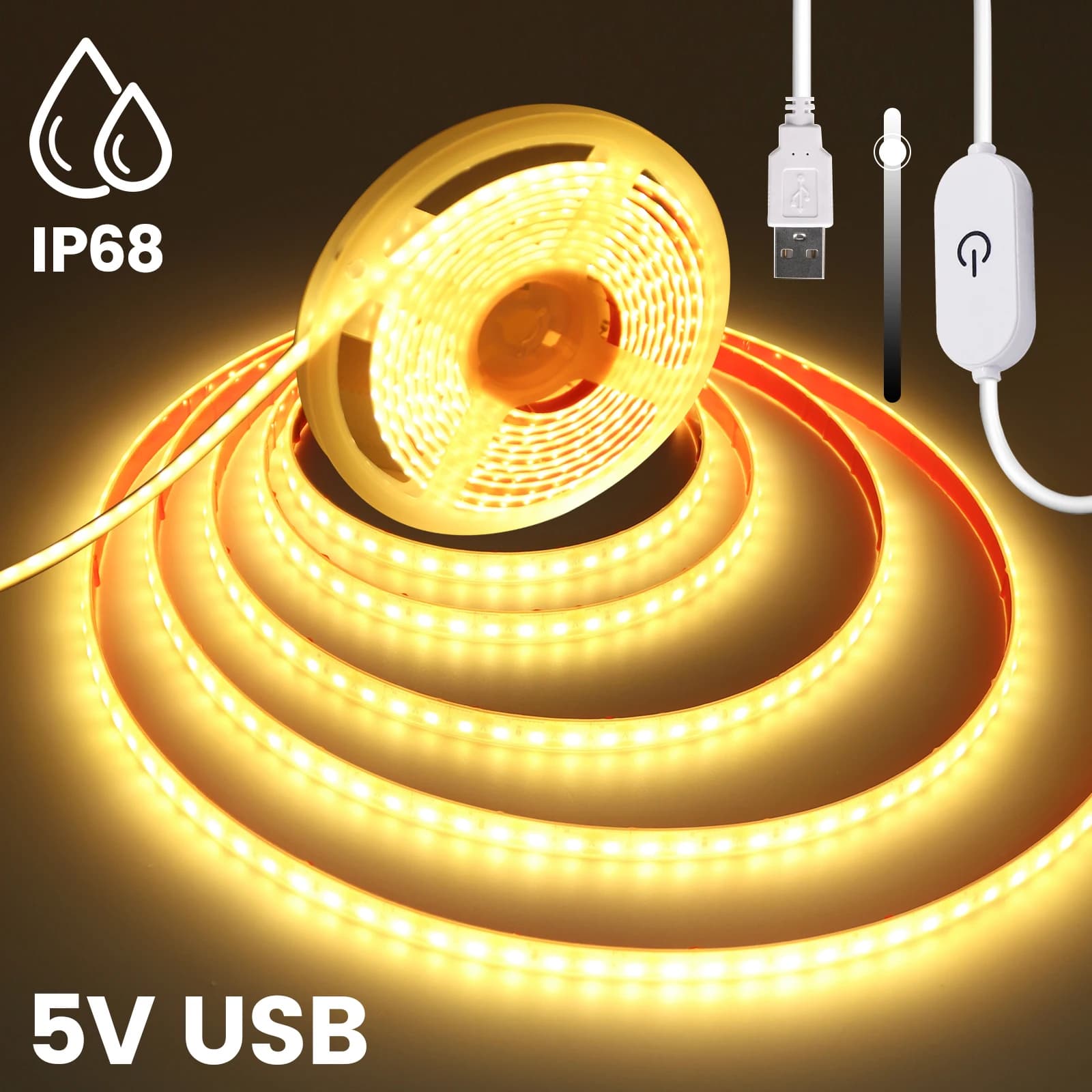 DC 5V LED Strip With USB/3KEY/Touch Dimmer IP68 Waterproof 120Leds/m Flexible LED Tape Cabinet Closet Stair LED Strip