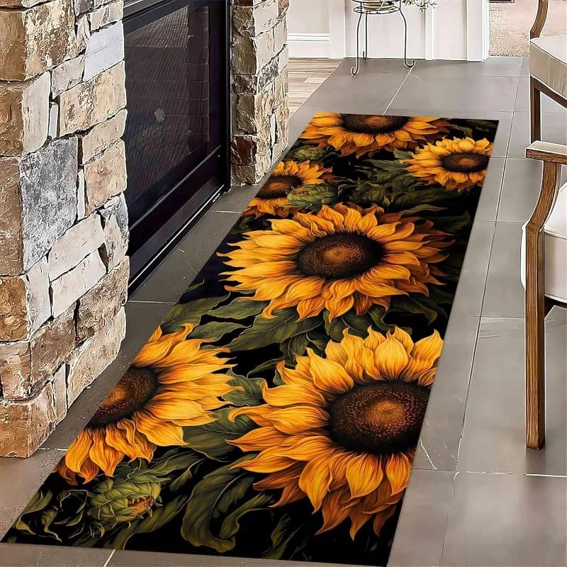 Tappeto runner fiore visione 3D Tappetino da corridoio con stampa girasole Tappeto da soggiorno antiscivolo per interni Decorazioni per la casa moderne per balcone comodino