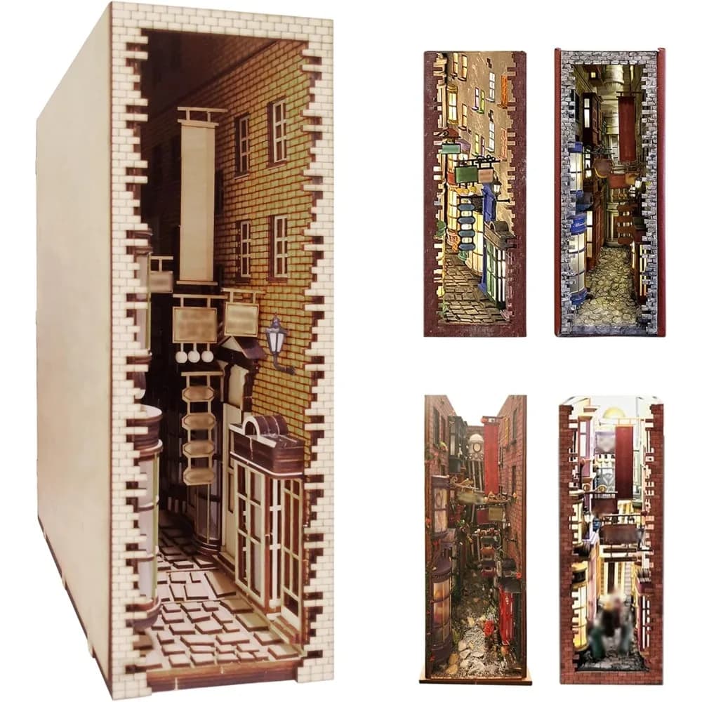 Kit angolo libro LED per adulti - Puzzle decorativo 3D in legno, inserto per libreria, regalo per la decorazione della stanza