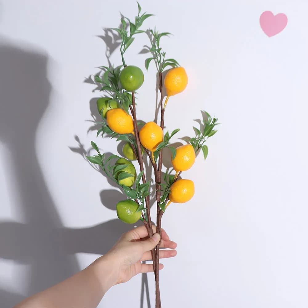 Plastic Artificial Lemon Branch DIY Realistic Simulation Lemon Fruit Tree Green Plants European Style Fake Plants Holiday Decor