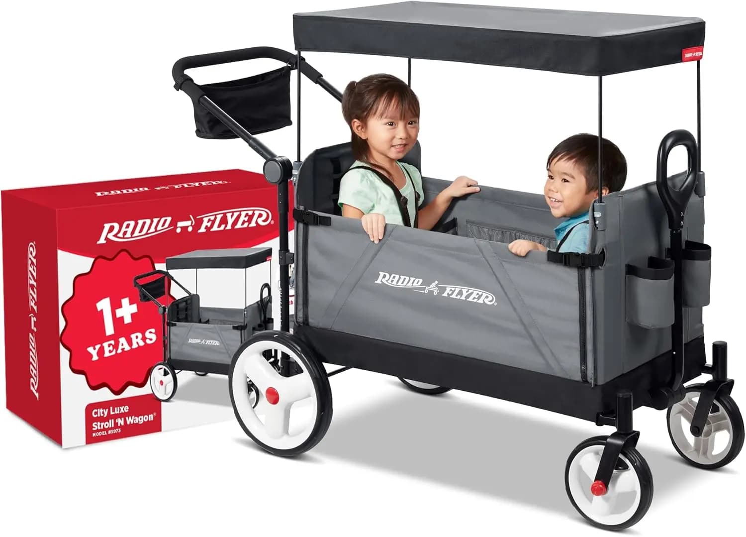 Passeggino Carrozzina 3-in-1 Versatile per Bambini da 1 Anno in su, Design Pieghevole Facile con Tettuccio Anti-UV e Cinture di Sicurezza