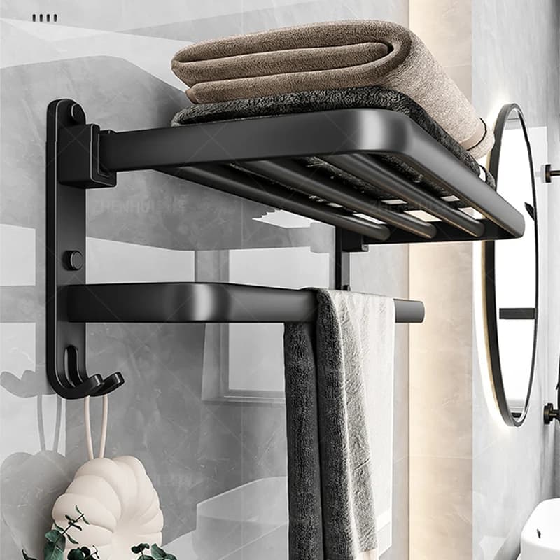 Hanging towel rack, wall mounted aluminum ceramic rack, bathroom shower rack, 50cm matte black folding rack