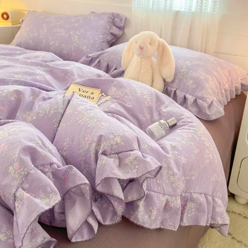 2025 Princess Style Bedding Sets Ruffle Lace Bow Quilt Cover Romantic Bedclothes Decor Woman Girls Bedroom Duvet Cover 4pcs