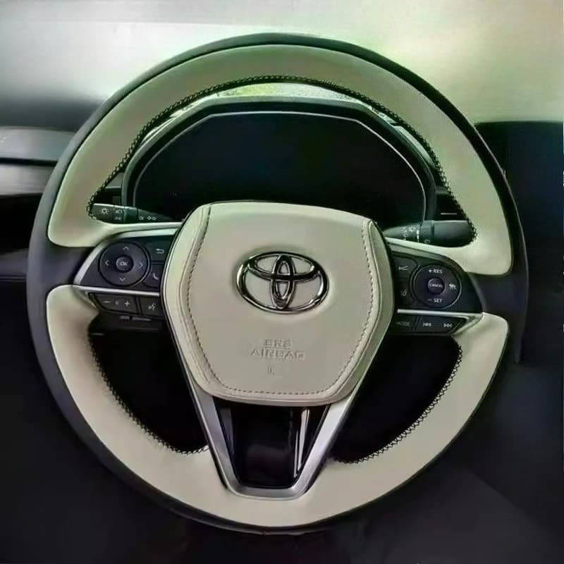 Black and white leather cover hand sewn for Toyota Avalon Camry Crown Corolla RAV4 2018-2023