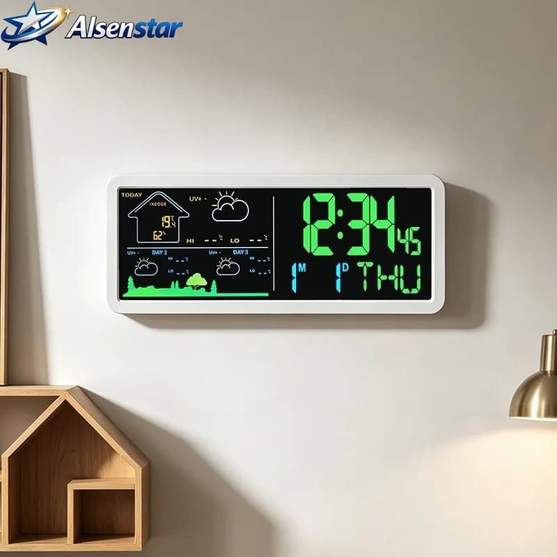 Nuovo Semplice Orologio Elettronico con Previsioni Meteo, Sveglia Multifunzione, Termometro, Igrometro, Orologio da Parete LED per Casa