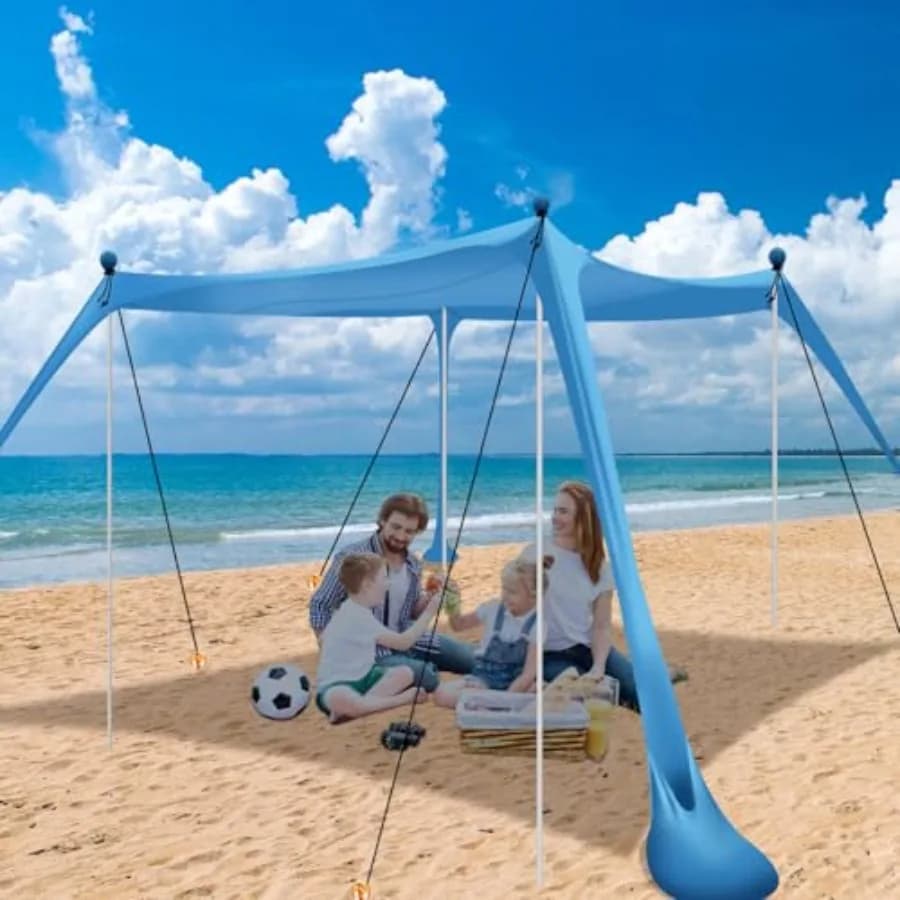 Beach Tent for Outdoor Shade, Polyester UPF50+, Navy Blue, Quick-Setup with Sandbags Stakes, 11x11 FT Coverage for Camping, Fis