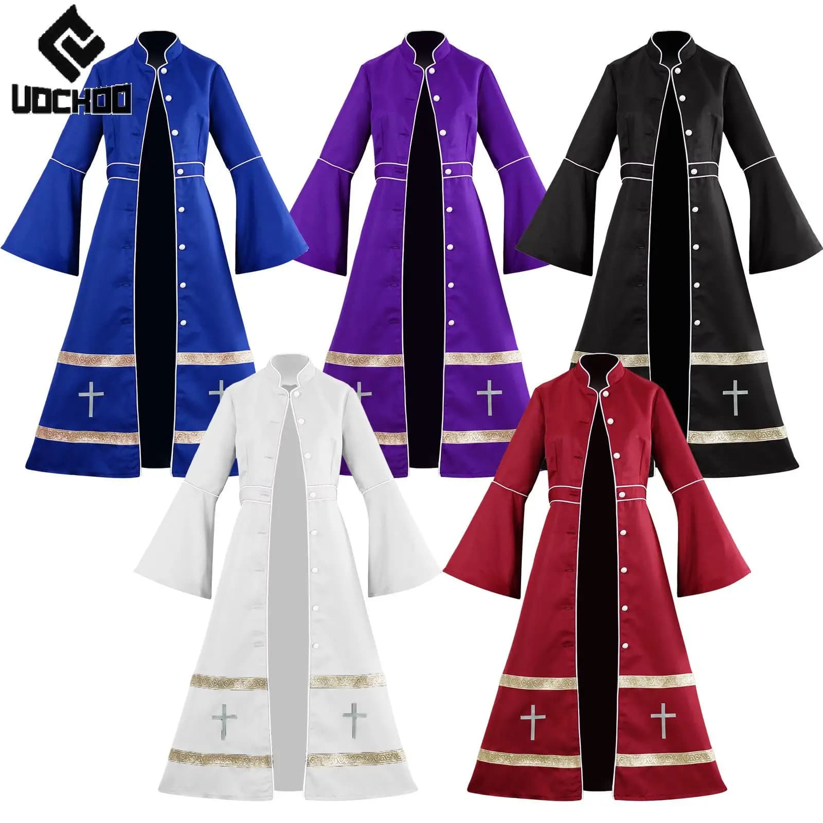 Abito da uomo medievale padre costume cosplay carnevale pastore giacca lunga abito vintage spettacolo teatrale abbigliamento da parata