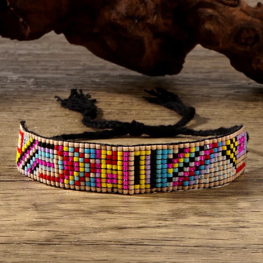 Bracciale con perline di riso Originalità Irregolarità Design bohémien Retro Freccia regolabile Bracciale con perline marea geometria lavorata a mano