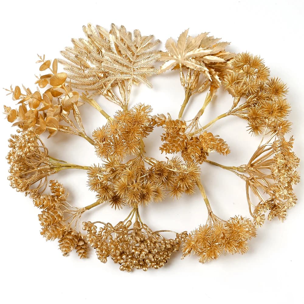 6 pcs/lot Gold Eucalyptus leaves artificial plant fake flowers for home decoration Halloween Christmas decoration gift accessories DIY
