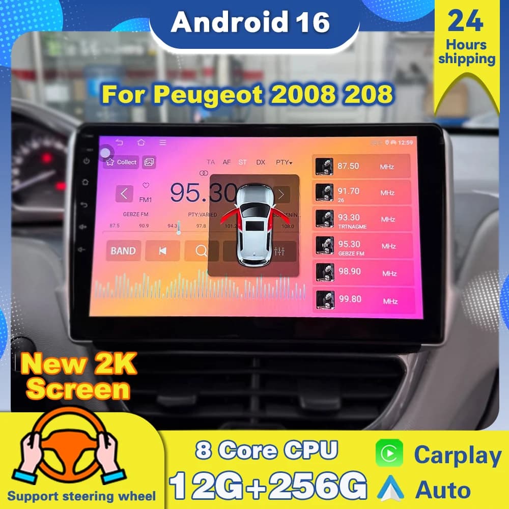 For Peugeot 2008 208 2014 2015-2018 Android 16 Car Radio Wireless CarPlay Auto Multimedia Player Navigation GPS 2din Auto radio