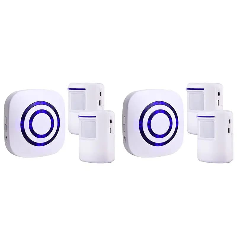 Sistema di allarme con sensore di movimento A01F, allarme wireless per la sicurezza domestica, allarme per vialetti interni, avviso con rilevatore di movimento PIR con 4 sensori, spina americana
