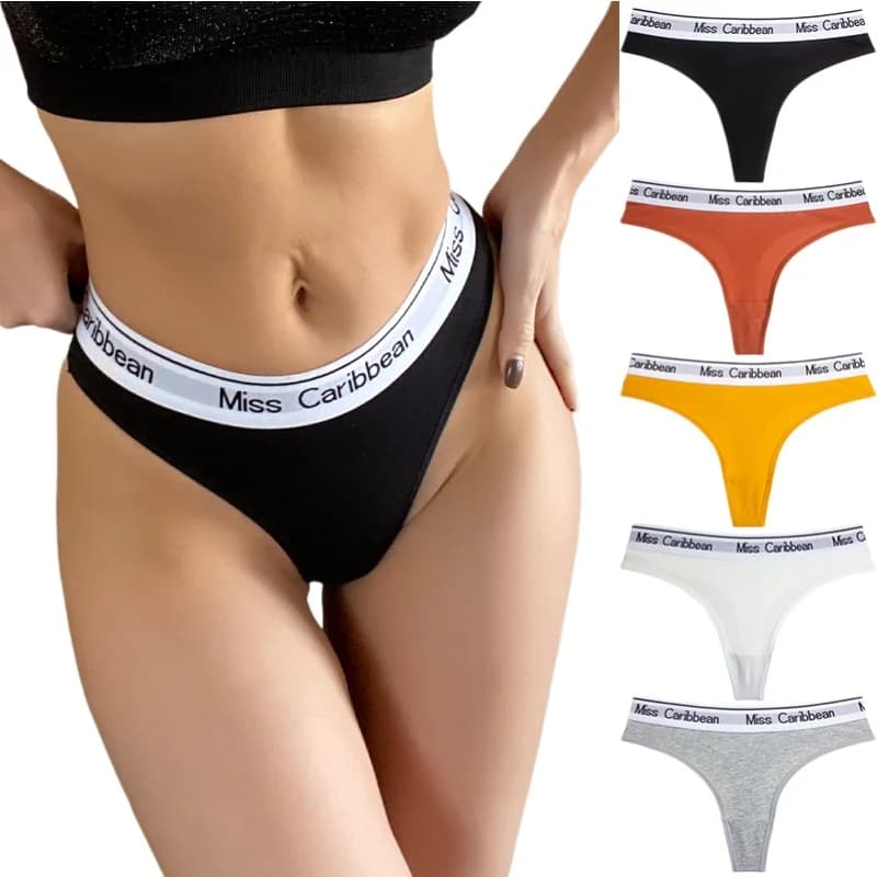 3PCS Women's Letter Waistband Thong Panties Comfortable Pure Cotton Low Rise G String Briefs Ladies Seamless Sport Underwear