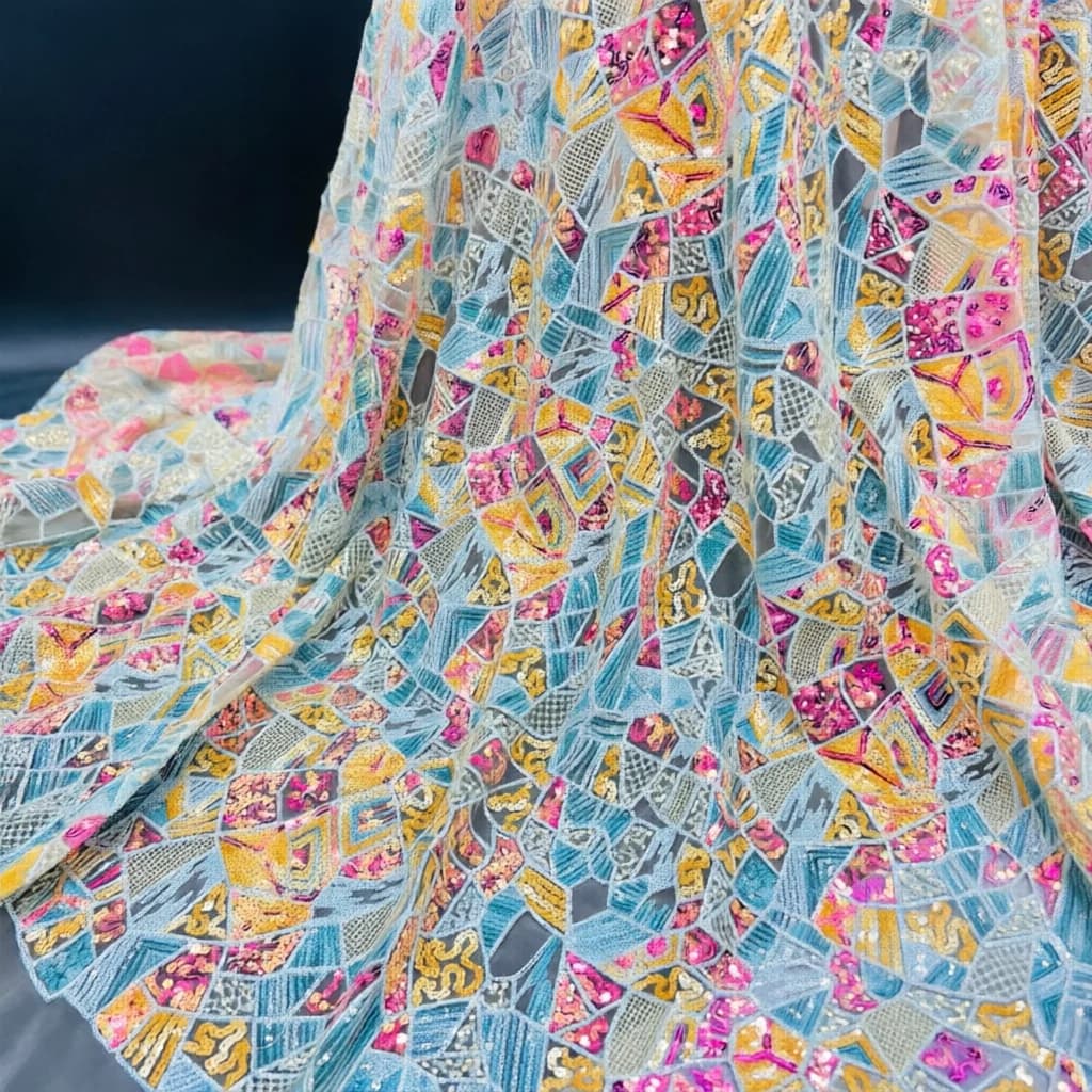 150cm Wide Hot Sale Geometric Plaid Colorful Sequin Fabric Cross-Border Wedding Dress Bridal Gown Qipao Sequin Cloth F083