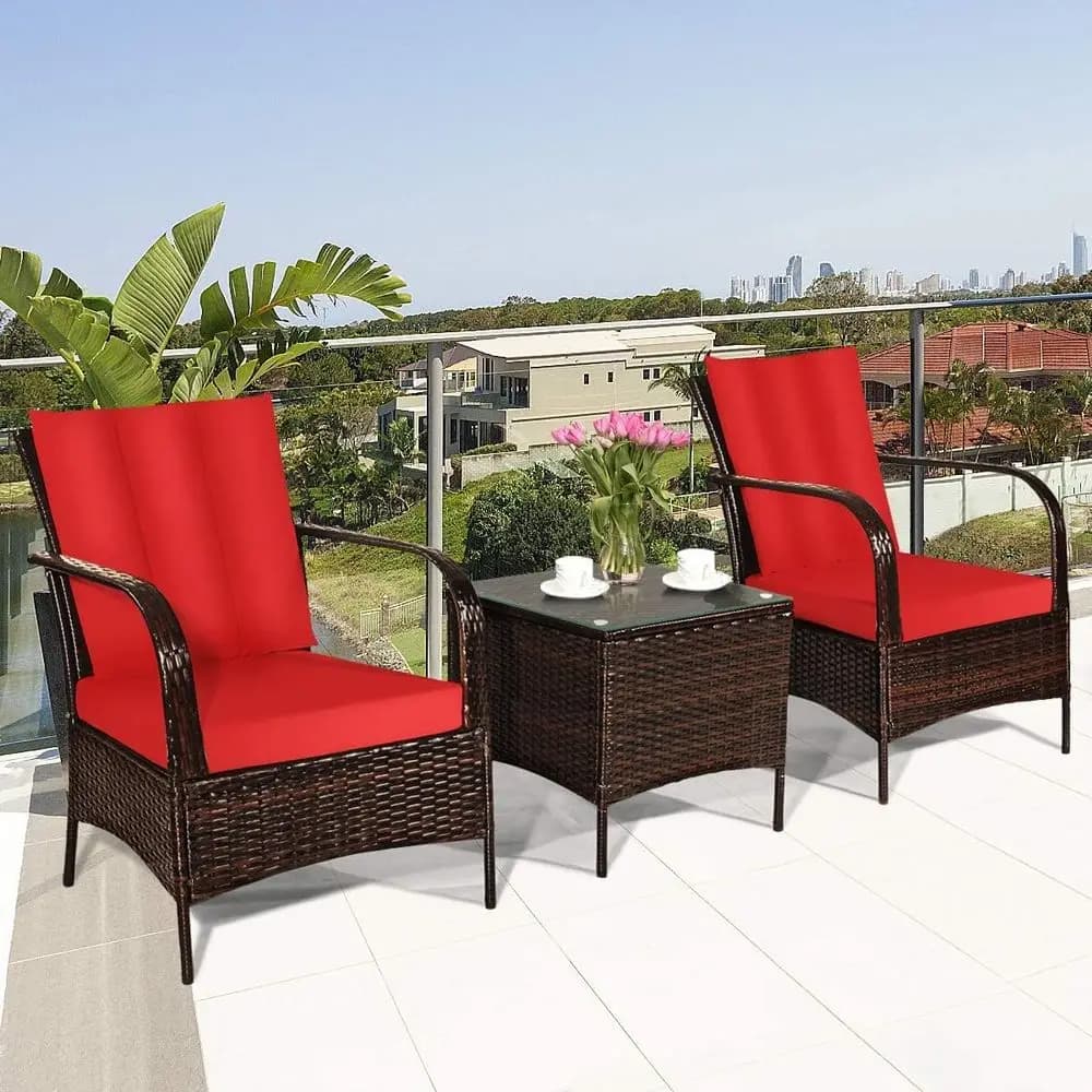 3-Piece Patio Contion Set Outdoor Rattan Wicker urniture Set with Coee Table, PE Wicker Soa Set with Sot Cushion & Back Pillow o