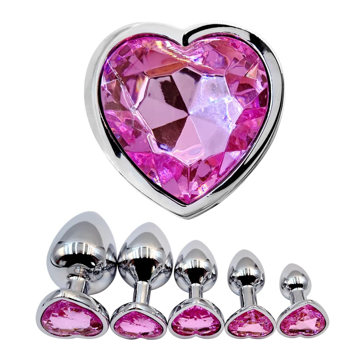 Plug anale in metallo Cuore di cristallo Principiante per esperti 5 dimensioni Butt Plug Giocattolo per adulti Coda Femmina/Maschio Dildo Giocattoli del sesso Coppie Adulti Gioco