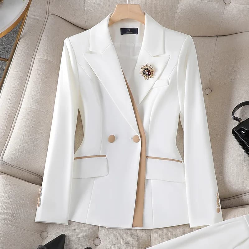 ZJYT Elegant Business Chic Formal Blazers Suit Pant Sets for Women 2 Pieces Spring Long Sleeve Jacket Coat Trousers Set Outfit