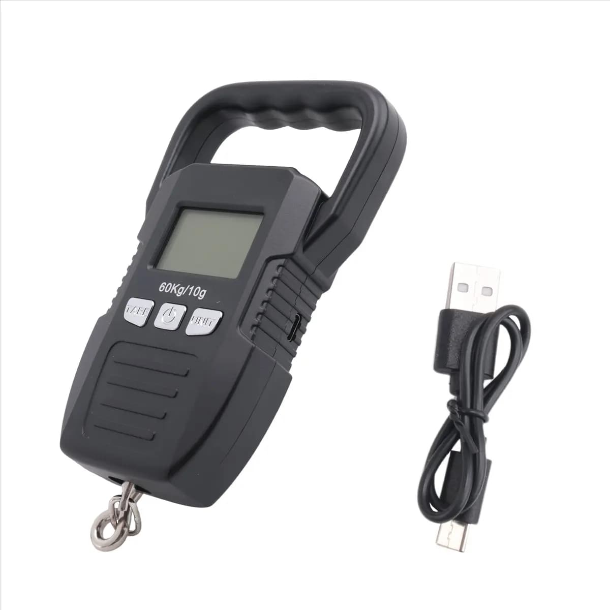 (ABLP) Bilancia Digitale Nera da 60Kg/10G con Display LCD, Ricaricabile USB, con Gancio per Gru, per Corrieri, Bagagli e Uso Domestico