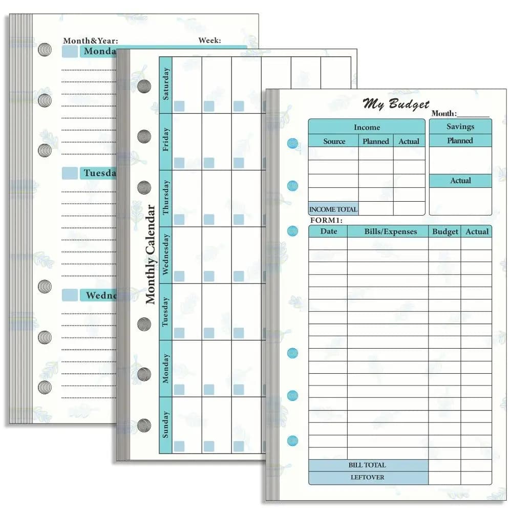 Agenda mensile settimanale all'interno della carta di cancelleria Ricarica di carta Pagine interne Raccoglitore a spirale Carta A6 Pagine di bilancio in carta a fogli mobili