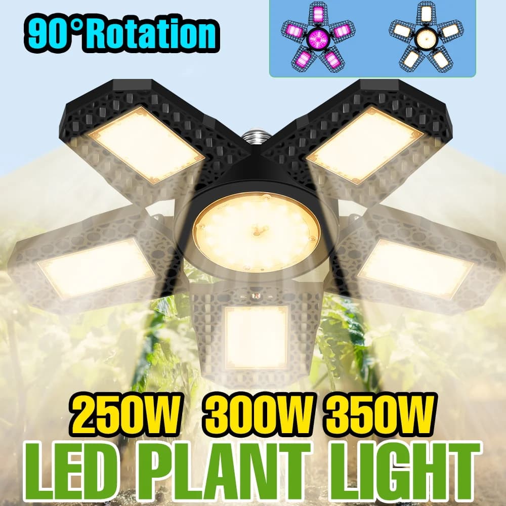 Lampadina LED per Coltivazione a Spettro Completo 350W E27/E26 Pieghevole per Piante da Interno, Illuminazione per Serre e Tende, per Semi, Verdure e Fiori