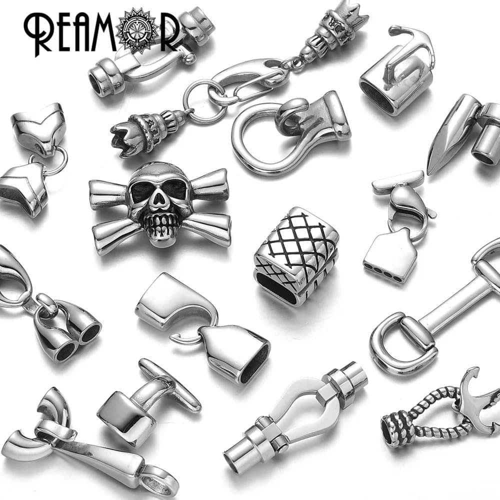 REAMOR Connettori di ancoraggio a testa di drago in acciaio inossidabile adatti per bracciale in cordoncino di cuoio da 5/6 mm Accessori per gioielli con gancio in metallo fai da te