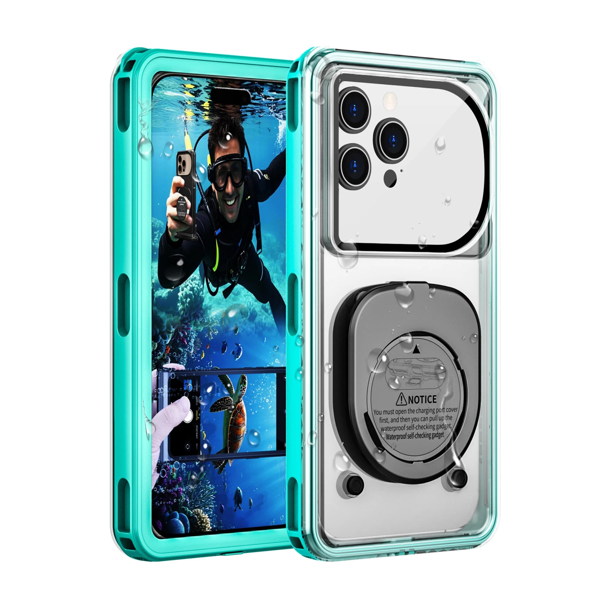 Waterproof phone case with self-diagnosis, usable underwater with touch screen, suitable for swimming, diving, drifting, snorkeling and photography, compatible with all iPhone models