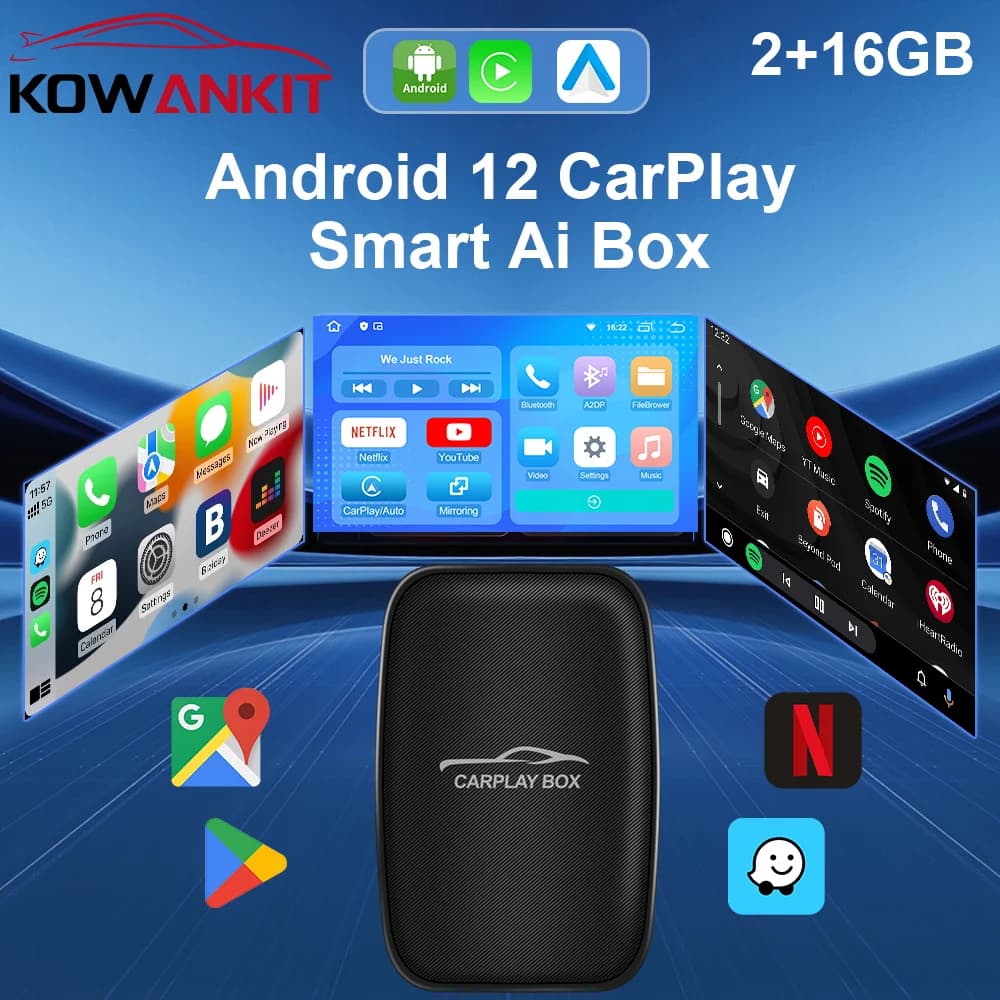 KowanKit Android 12 Smart CarPlay Box 3 in 1 2+16G Wireless Adapter Android Auto Plug & Play Box TV for Netflix YouTube