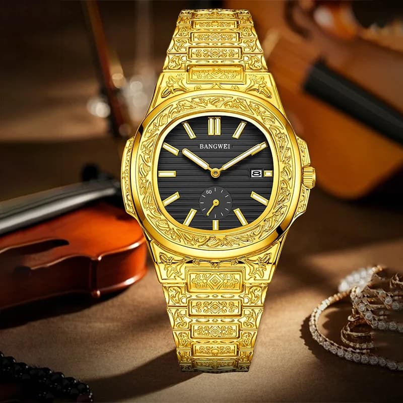 Men's Watch BANGWEI, Classic Men's wristwatch for Business, Quadrated dial with Date, Waterproof, Luminous Knit Watch, Reloj Hombre