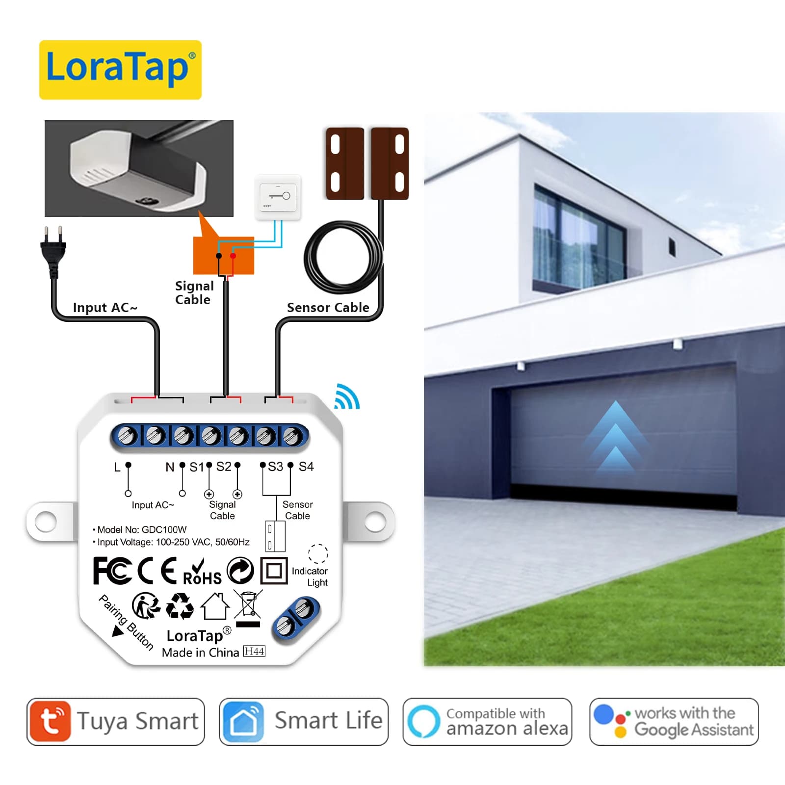 LoraTap WiFi Opener control garage Contacts wired sensor The remote control Tuya Smart Life works with Google Assistant Alexa