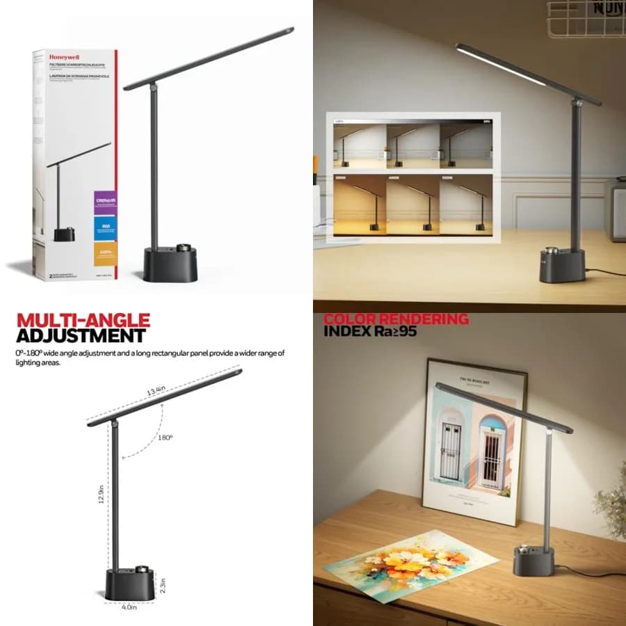 Lampada da Scrivania LED Aggiornata - H01 Pro Sunturalux ™ Lampada da Tavolo Pieghevole con Porte di Ricarica USB A+C, 3 Modalità di Colore, Dimmerabile