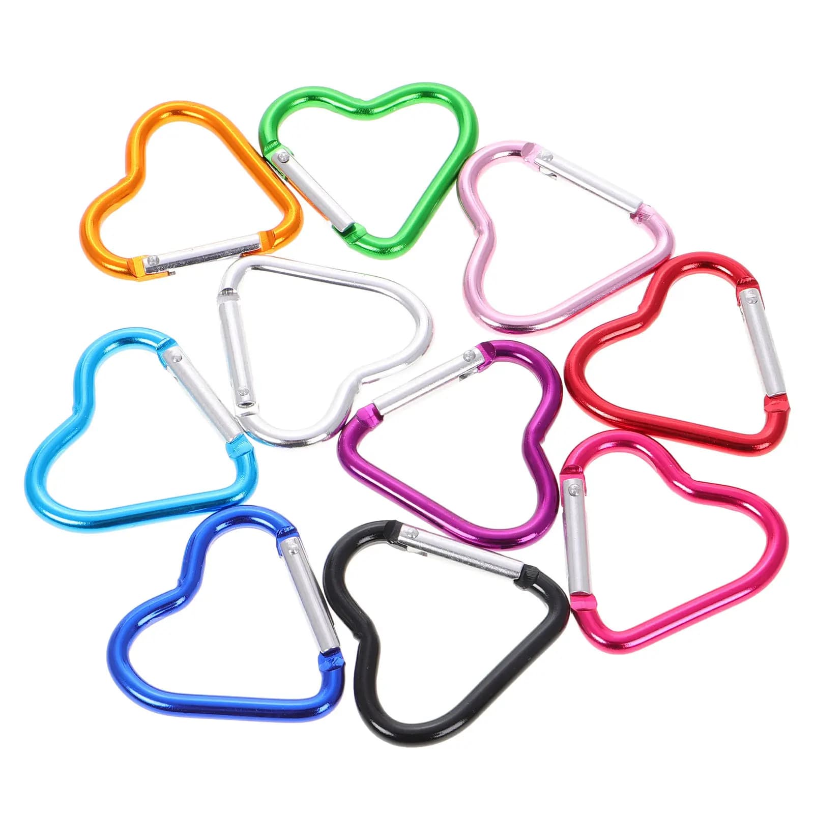 20Pcs Heart Shape Carabiner Clip Lightweight Aluminum Alloy Small Keychain Clip Outdoor Backpack Hardware Heart Shaped Key Ring