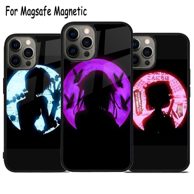 Cover per telefono con ricarica wireless e silhouette di ragazza anime per iPhone 17 Air 15 16 16e 14 13 11 12 Pro Max Plus, cover magnetica Magsafe
