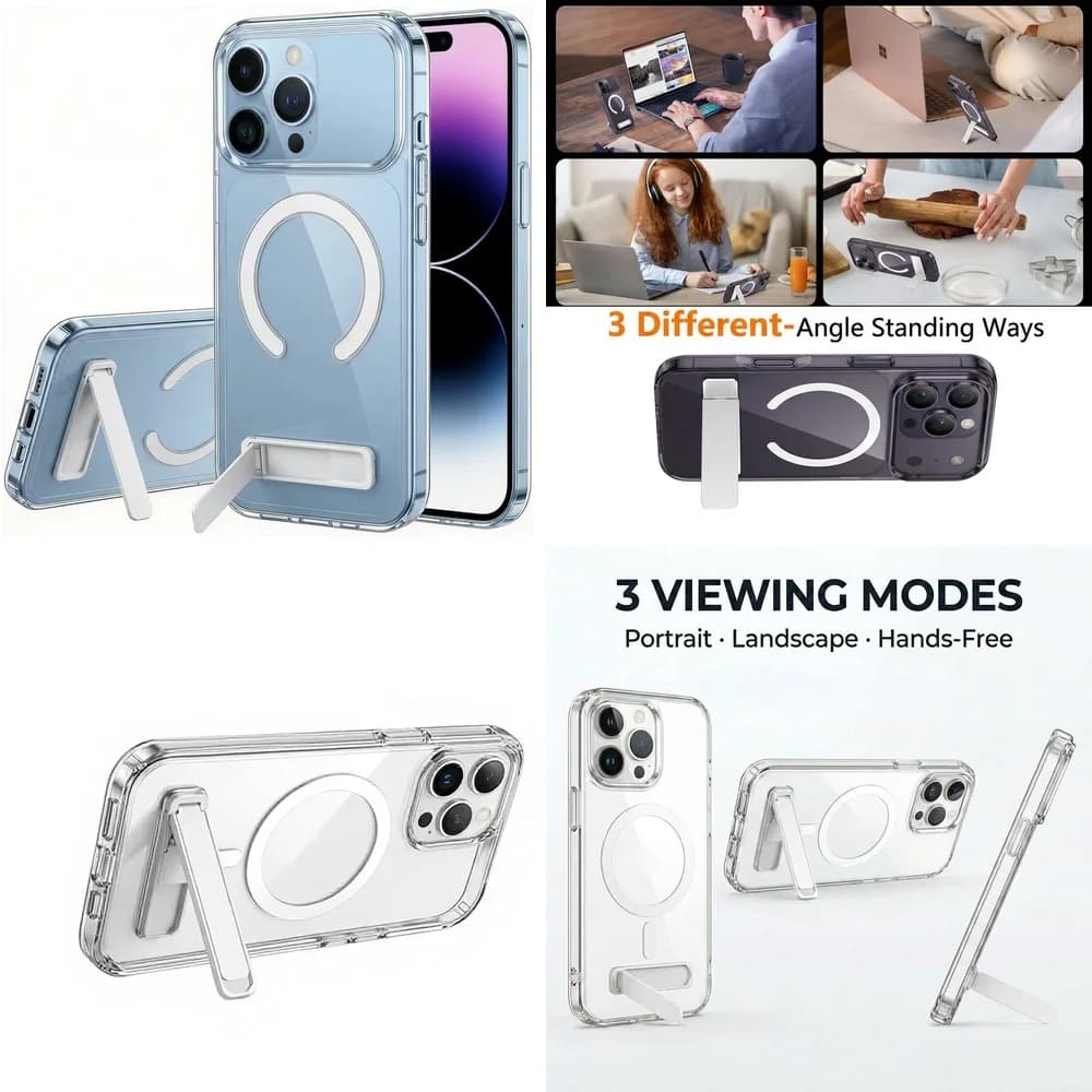 New Arrival Transparent Magnetic Cover Foldable Stand Anti-Fingerprint for iPhone 11 12 13 14 15 16 17 Pro Max Plus mini