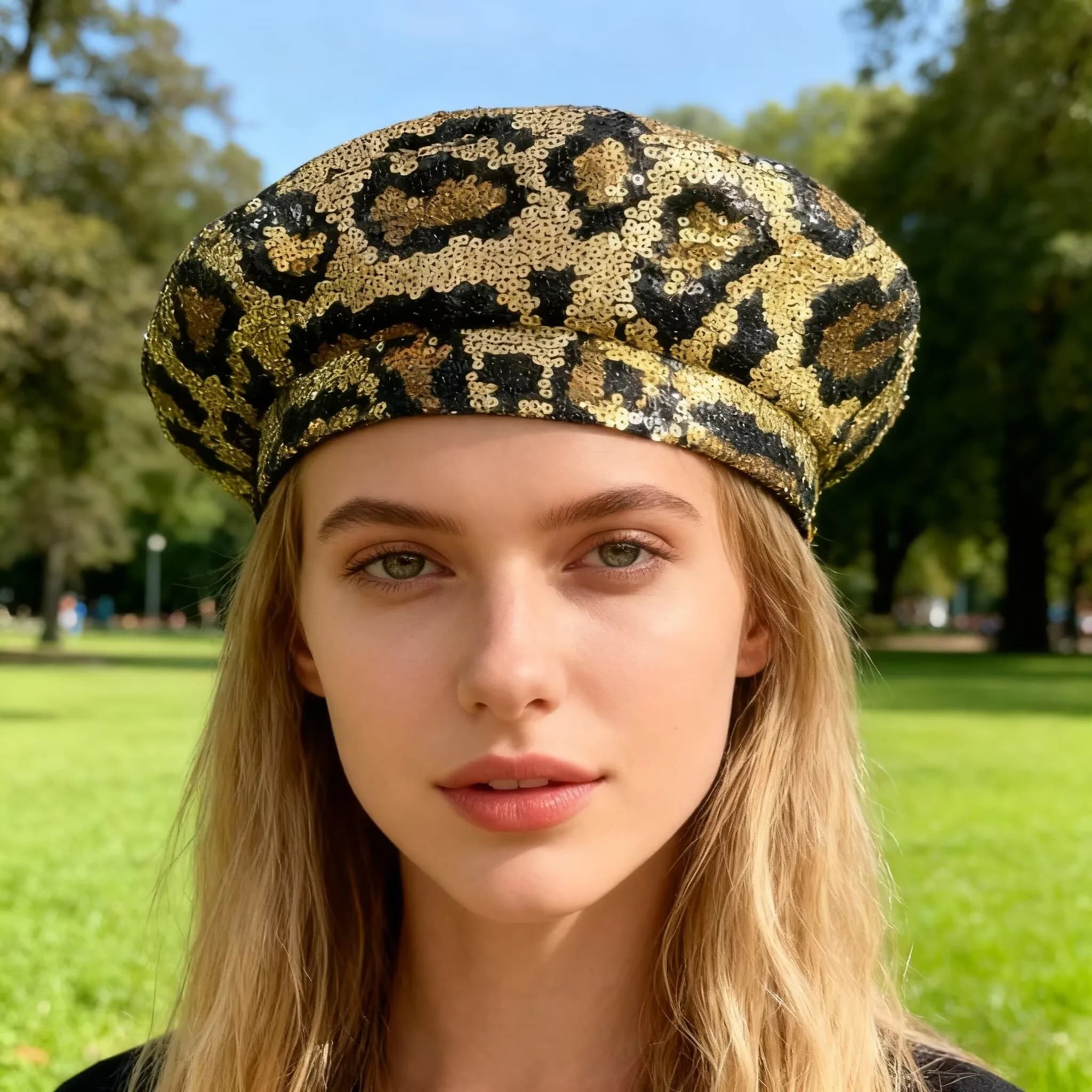 HongLuan Golden Leopard Music Festival Glitter Costume Cappello Adulto, Beanie Berretto e Berretto per Donna, Cosplay Accessori Femminili Donna
