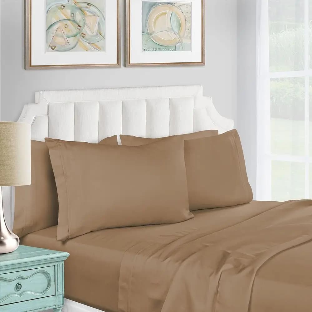 1200 Thread Count Egyptian Cotton Sheets, Queen Size, Solid Embroidered Scroll, Luxury Bedding Set with Deep Pocket Fitted and F