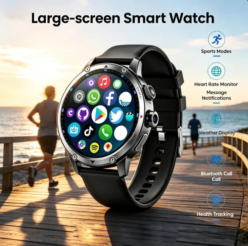 H12 Android Smart Watch Support SIM Card Full Network Standalone Call, Built-in GPS Large HD Screen Smart Wristwatch