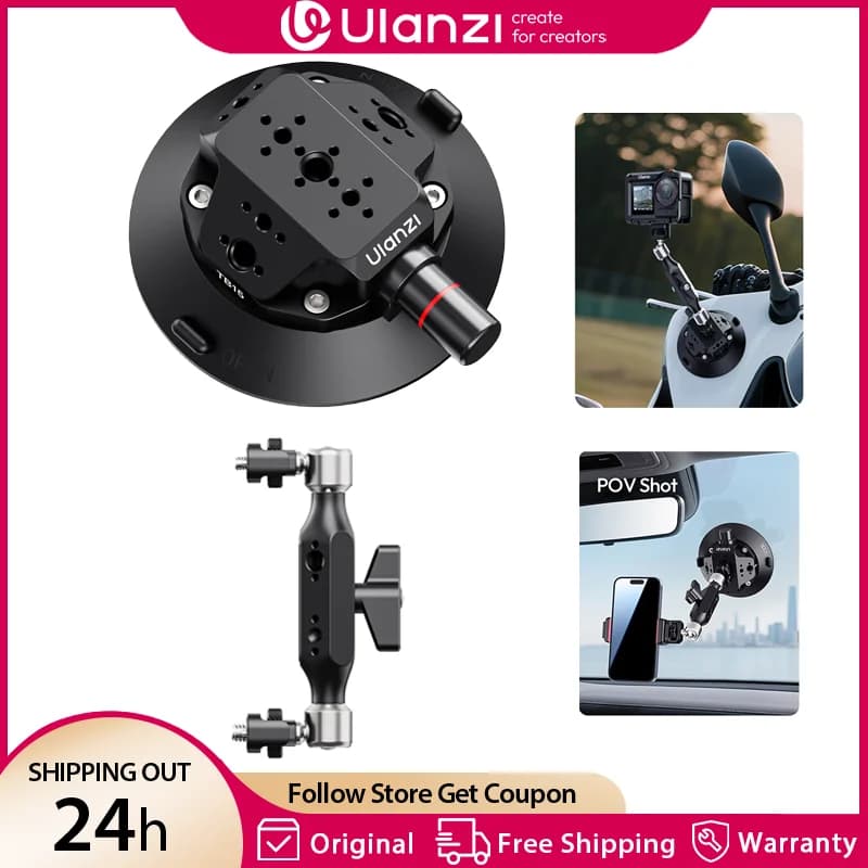 Ulanzi TB15 Supporto per auto con ventosa per fotocamera per Gopro Insta 360 DJI Action Camera Phone DSLR con 1/4 "3/8" 360 ° Regolabile