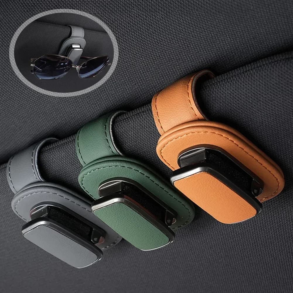Porta biglietti per carte con clip per riporre occhiali da auto universale Porta occhiali da sole per visiera parasole in pelle super fibra Accessori per interni auto
