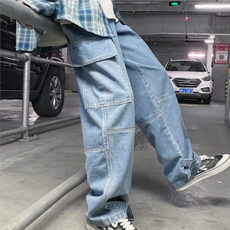 Jeans cargo da uomo Jeans larghi dritti larghi da uomo Pantaloni da lavanti hip hop Streetwear Skateboard Denim neutro Pantaloni in denim a gamba larga
